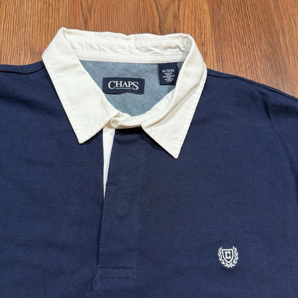 Vintage Mens Ralph Lauren Chaps Polo Shirt XL Green White Navy Color Block Rugby